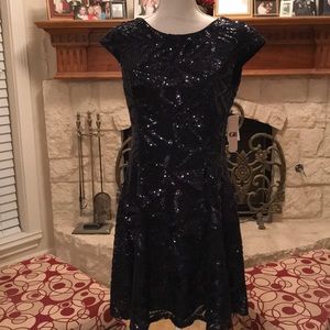 NWT Gianni Bini Navy sequined A-line dress Sz-M